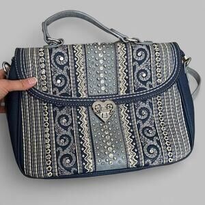 Montana West Blue Crossbody Bag with Embroidery and Rhinestone Details!